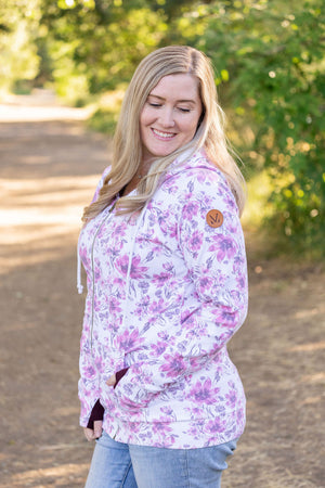 Classic Fullzip Hoodie - Pink Floral and Burgundy by Michelle Mae