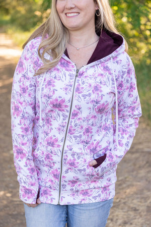 Classic Fullzip Hoodie - Pink Floral and Burgundy by Michelle Mae