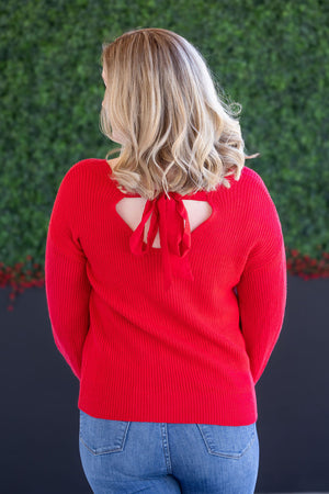Bethany Bow Knit Sweater - Red by Michelle Mae