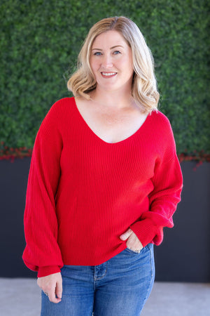 Bethany Bow Knit Sweater - Red by Michelle Mae