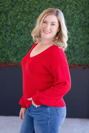 Bethany Bow Knit Sweater - Red by Michelle Mae