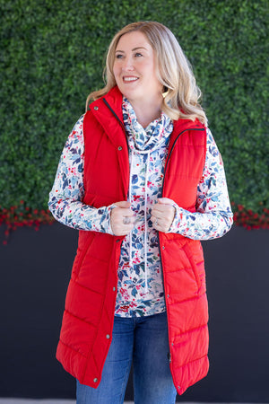 Harlow Long Vest - Red by Michelle Mae