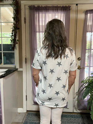 Star Print Round Neck Short Sleeve Top
