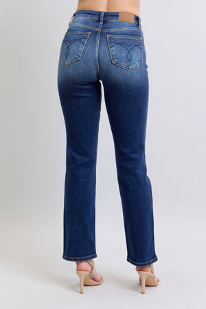 Judy Blue High Waist Vintage Dark Wash Thermal Straight Leg Jeans