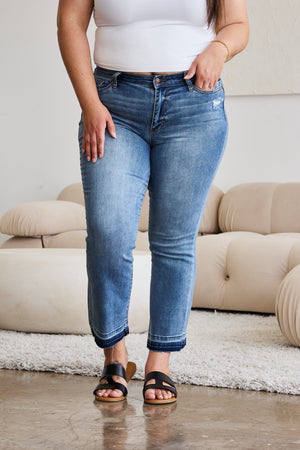 Judy Blue Mid Rise Release Hem Cropped Bootcut Jeans