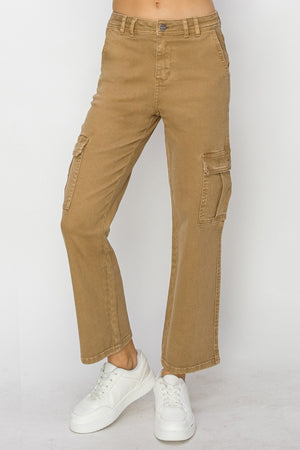 Risen High Rise Cargo Jeans in Mocha