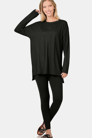 Zenana Buttery Soft Top and Leggings Lounge Set Black