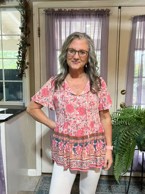 Bohemian Tie Neck Peplum Blouse