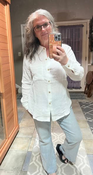 Soft Button Down Top In Fresh White Gauze
