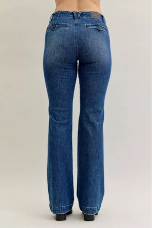 Judy Blue Mid Rise Trouser Bootcut Jeans with Welt Pockets