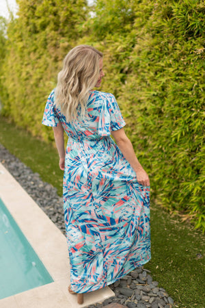 Millie Maxi Dress - Abstract Aqua Breeze by Michelle Mae