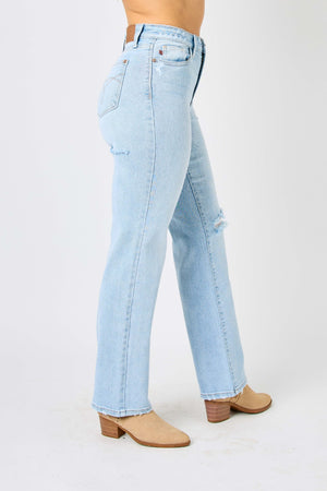 Judy Blue High Waist Front & Back Distressed 90's Straight Leg Jeans