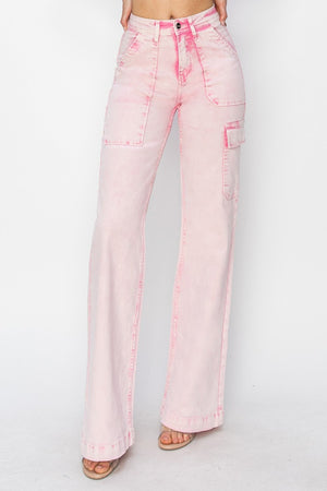 RISEN High Waist Cargo Pocket Trouser Jeans Acid Pink