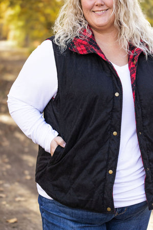 Reversible Vest - Corded Black and Plaid by Michelle Mae