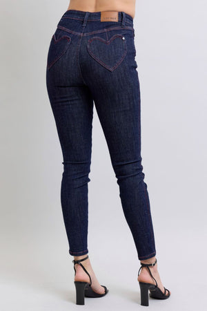 Judy Blue High Waist Heart Shaped Back Pockets Dark Wash Skinny Jeans