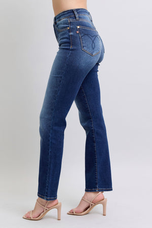 Judy Blue High Waist Vintage Dark Wash Thermal Straight Leg Jeans