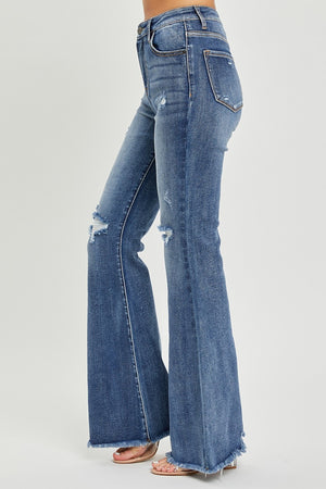 RISEN High Waist Distressed Fray Hem Flare Jeans