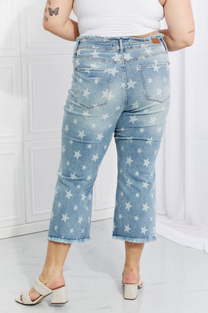 Judy Blue Star Print High Rise Crop Straight Leg Jeans