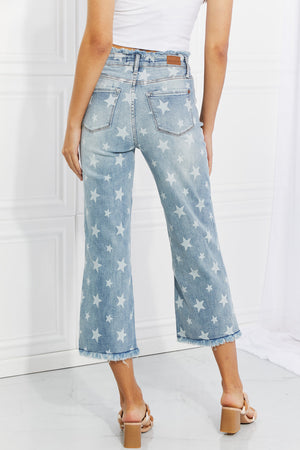 Judy Blue Star Print High Rise Crop Straight Leg Jeans