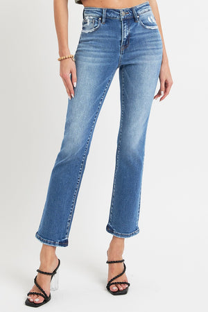 RISEN Mid Rise Ankle Straight Leg Jeans