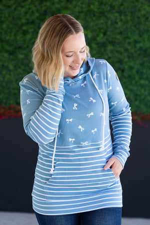 Hailey Pullover Hoodie - Teal Ribbons and Stripes by Michelle Mae