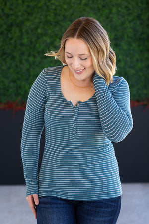 Striped Henley Long Sleeve - Dusty Teal by Michelle Mae