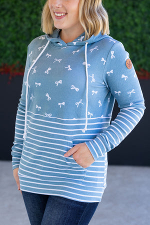 Hailey Pullover Hoodie - Teal Ribbons and Stripes by Michelle Mae