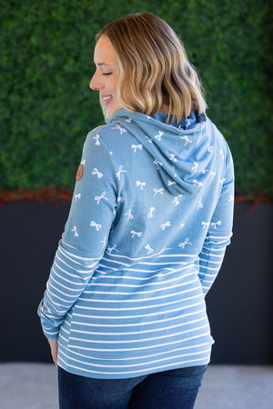 Hailey Pullover Hoodie - Teal Ribbons and Stripes by Michelle Mae