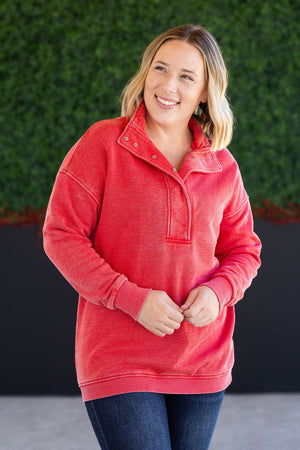 Jesse Vintage Wash Snap Pullover - Red by Michelle Mae