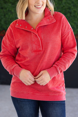 Jesse Vintage Wash Snap Pullover - Red by Michelle Mae