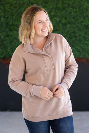 Jesse Vintage Wash Snap Pullover - Tan by Michelle Mae