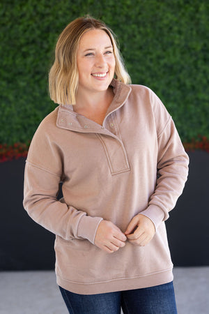 Jesse Vintage Wash Snap Pullover - Tan by Michelle Mae