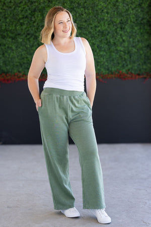 Wide Leg Vintage Wash Bottoms - Olive by Michelle Mae