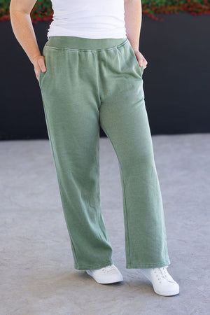 Wide Leg Vintage Wash Bottoms - Olive by Michelle Mae