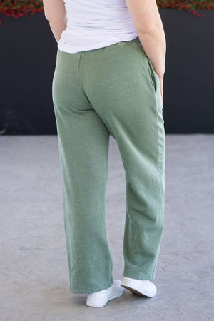 Wide Leg Vintage Wash Bottoms - Olive by Michelle Mae