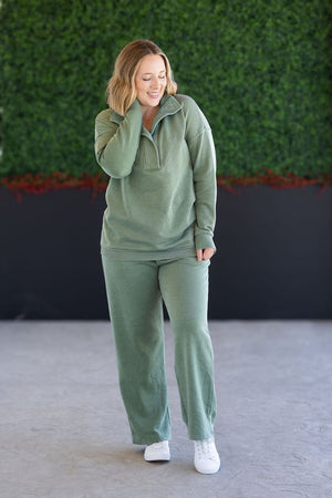 Wide Leg Vintage Wash Bottoms - Olive by Michelle Mae