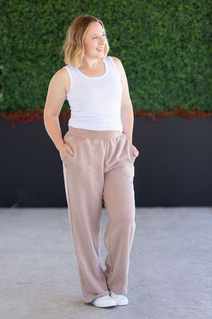 Wide Leg Vintage Wash Bottoms - Tan by Michelle Mae