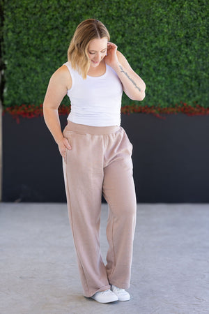 Wide Leg Vintage Wash Bottoms - Tan by Michelle Mae