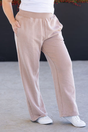 Wide Leg Vintage Wash Bottoms - Tan by Michelle Mae