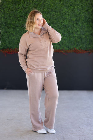 Wide Leg Vintage Wash Bottoms - Tan by Michelle Mae