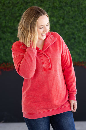Jesse Vintage Wash Snap Pullover - Red by Michelle Mae