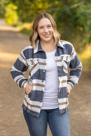 Norah Plaid Shacket - Navy and Tan by Michelle Mae