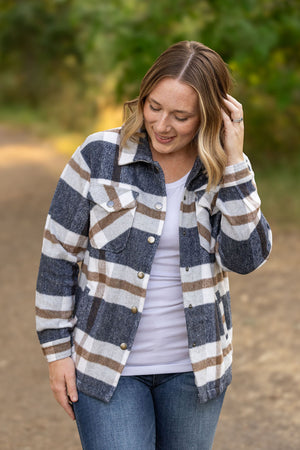 Norah Plaid Shacket - Navy and Tan by Michelle Mae