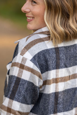 Norah Plaid Shacket - Navy and Tan by Michelle Mae