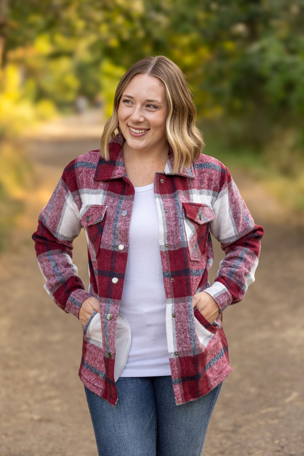 Norah Plaid Shacket - Merlot and Grey Mix by Michelle Mae