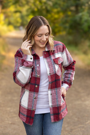 Norah Plaid Shacket - Merlot and Grey Mix by Michelle Mae