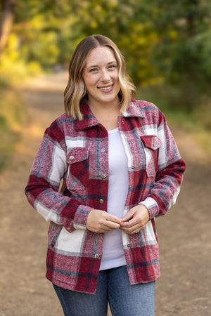 Norah Plaid Shacket - Merlot and Grey Mix by Michelle Mae