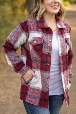 Norah Plaid Shacket - Merlot and Grey Mix by Michelle Mae