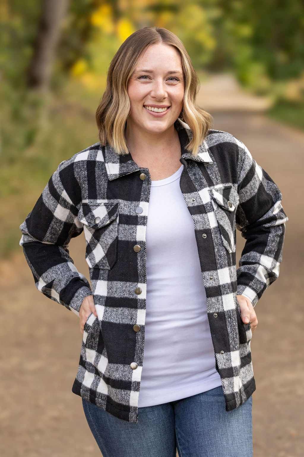 Norah Plaid Shacket - Classic Black and White by Michelle Mae