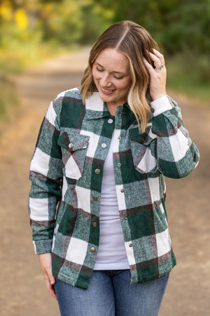 Norah Plaid Shacket - Evergreen and White by Michelle Mae